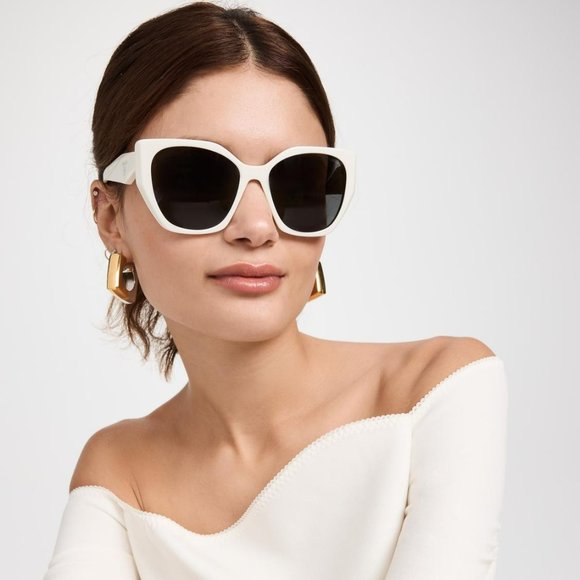 Prada PR19ZS 1425S0 Sunglasses Talc White Dark Grey Rectangle Women - Picture 8 of 8